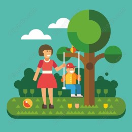 Joyful Mother and Child Swinging