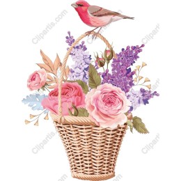 Charming Floral Basket with Pink Bird