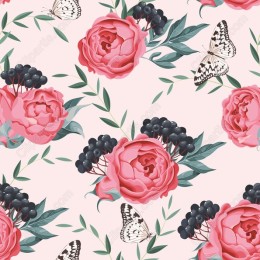 Enchanting Floral Pattern - Peonies & Butterflies