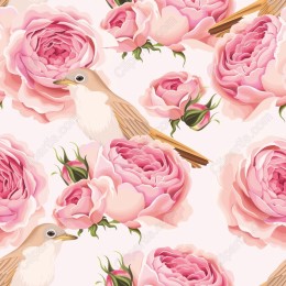 Charming Floral Harmony: Pink Roses & Bird