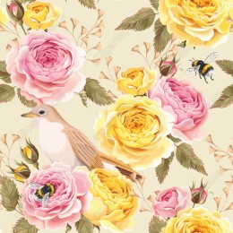 Floral Harmony: Roses and Bird