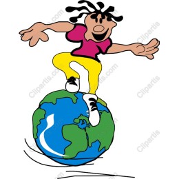 Playful Cartoon Character Balancing on Globe