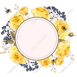 Floral Frame with Yellow Roses and Berries