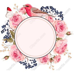 Elegant Floral Frame with Bird and Butterfly
