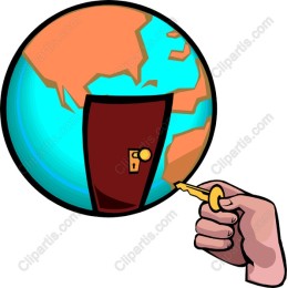 Hand and Key Unlocking Door on Globe