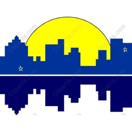 Vibrant City Skyline with Sun