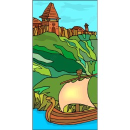 Ancient Fortress with Viking Ship