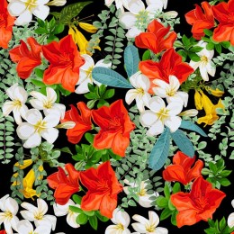 Vibrant Floral Pattern - Red Azaleas and White Plumerias