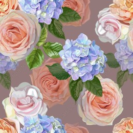 Elegant Floral - Peach Roses & Blue Hydrangeas