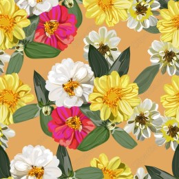 Vibrant Floral Pattern - Zinnias & Daisies