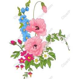 Vibrant Floral - Pink Hibiscus and Blue Blossoms