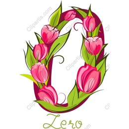Floral Number 0 with Pink Tulips and Leaves