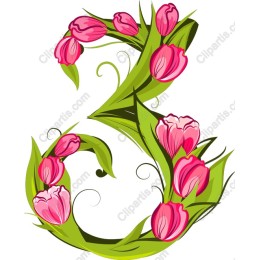 Floral Number 3 with Tulips and Leaves