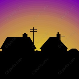 Silhouette Sunrise Over Houses