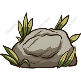 Hand-Drawn Rock with Lush Greenery