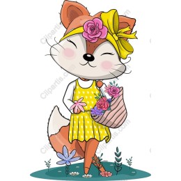 Cheerful Fox in Floral Dress