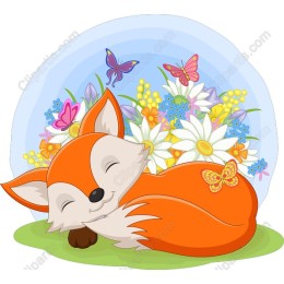 Sleeping Fox with Flowers