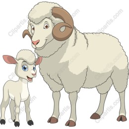 Cute Cartoon Sheep and Lamb