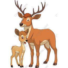 Charming Mother Deer and Fawn