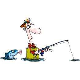 Whimsical Fisherman and Playful Fish