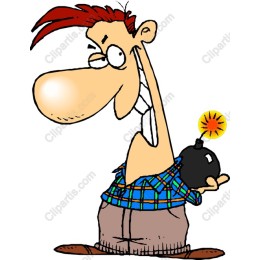 Cheerful Cartoon Character with a Bomb