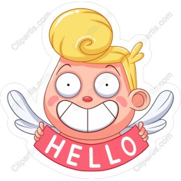 Cheerful Cartoon Angel with Hello Banner