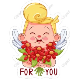 Adorable Cherub Holding Flowers