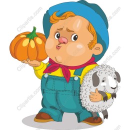 Charming Young Farmer with Pumpkin and Sheep