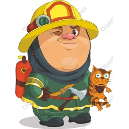Whimsical Cartoon Firefighter with Cat