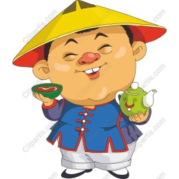 Cheerful Asian Character with Teapot