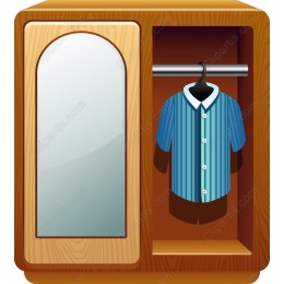 Wooden Wardrobe with Blue Striped Shirt