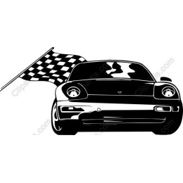 Dynamic Race Car with Checkered Flag
