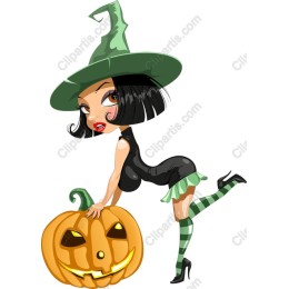 Whimsical Halloween Witch & Pumpkin