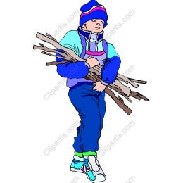 Colorful Winter Child Carrying Firewood