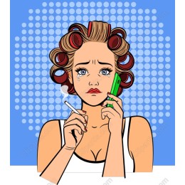 Worried Woman with Curlers