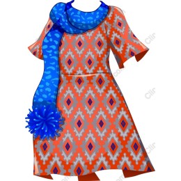 Vibrant Geometric Dress with Blue Scarf