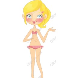 Cheerful Cartoon Summer Girl in Pink Bikini