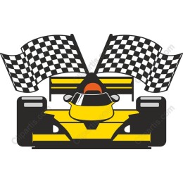 Dynamic Yellow Race Car with Checkered Flags