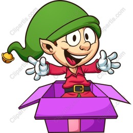 Joyful Elf Popping Out of Gift Box