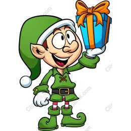 Cheerful Holiday Elf with Gift