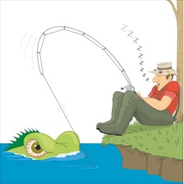 Whimsical Fisherman and Fish