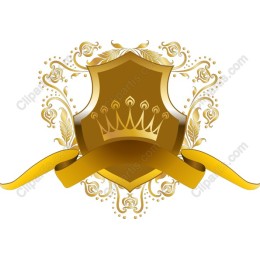 Regal Golden Shield with Crown and Floral Elements