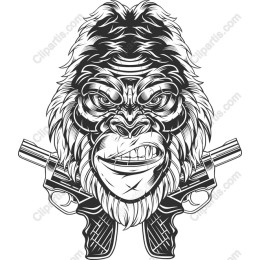 Fierce Gorilla Head with Pistols