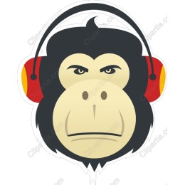  Cartoon Monkey Head with Headphones