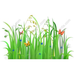 Lush Green Grass with Butterflies and Flowers