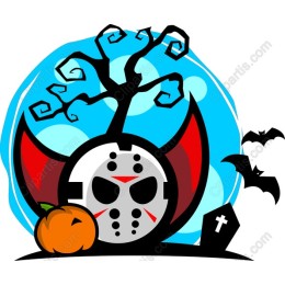 Spooky Halloween: Hockey Mask, Pumpkin & Haunted Tree