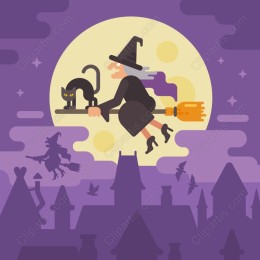 Whimsical Witch and Cat Halloween