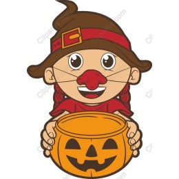 Cute Halloween Scarecrow with Pumpkin Bucket