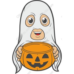 Cheerful Ghost Halloween with Pumpkin Bucket