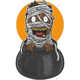 Playful Cartoon Mummy in Cauldron